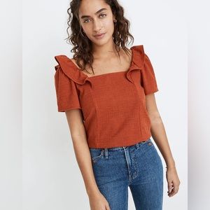 Madewell Crosshatch Ruffled Top in Rust size Small